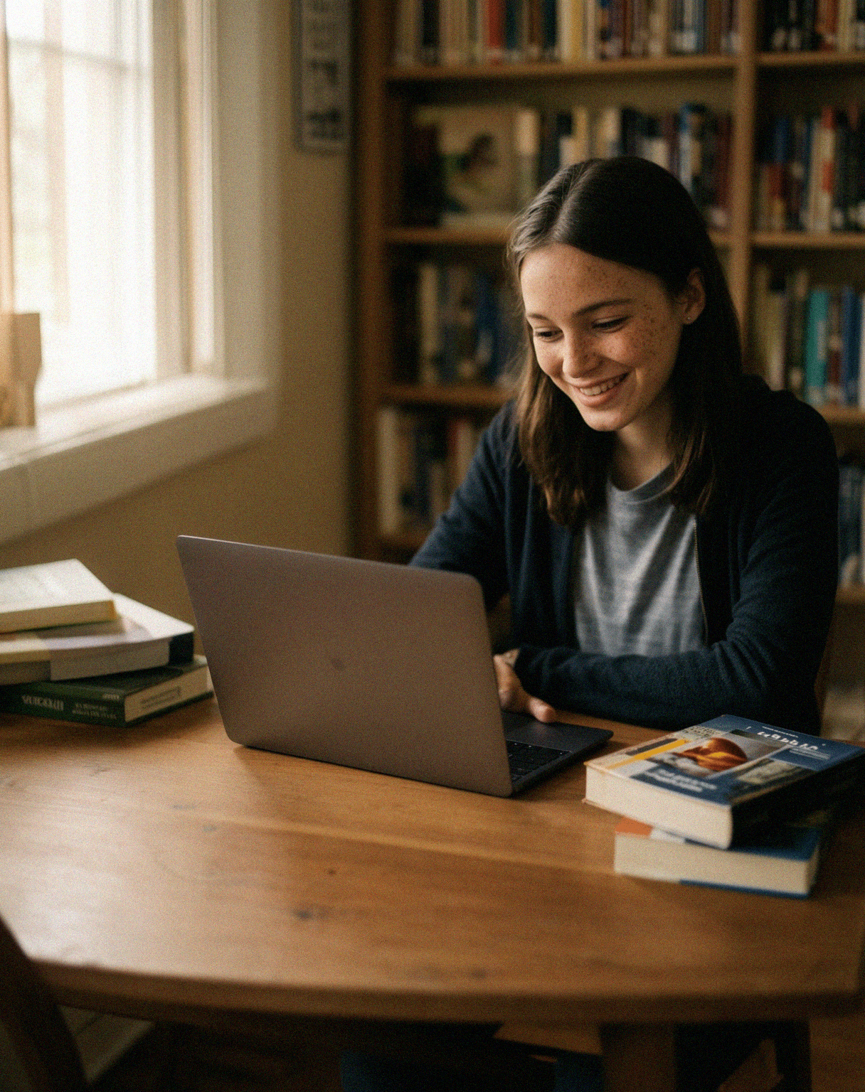 A student studying on her laptop with ScholarPad
